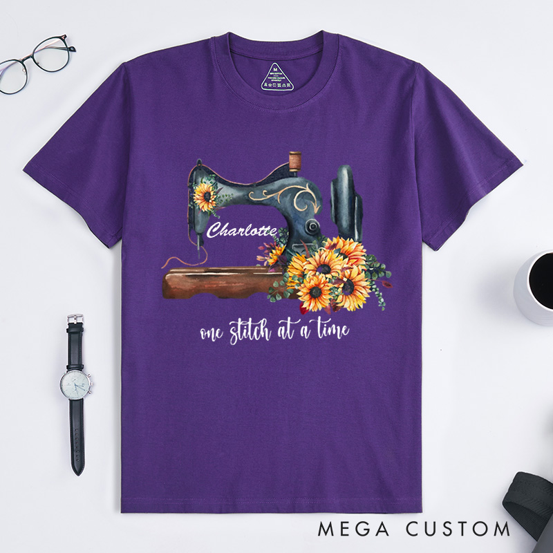 Personalized Sunflower Sewing Classic T-Shirts Cute Gift for Sewing Lover Quilting Tee Gift for Quilter Seamstress Gifts