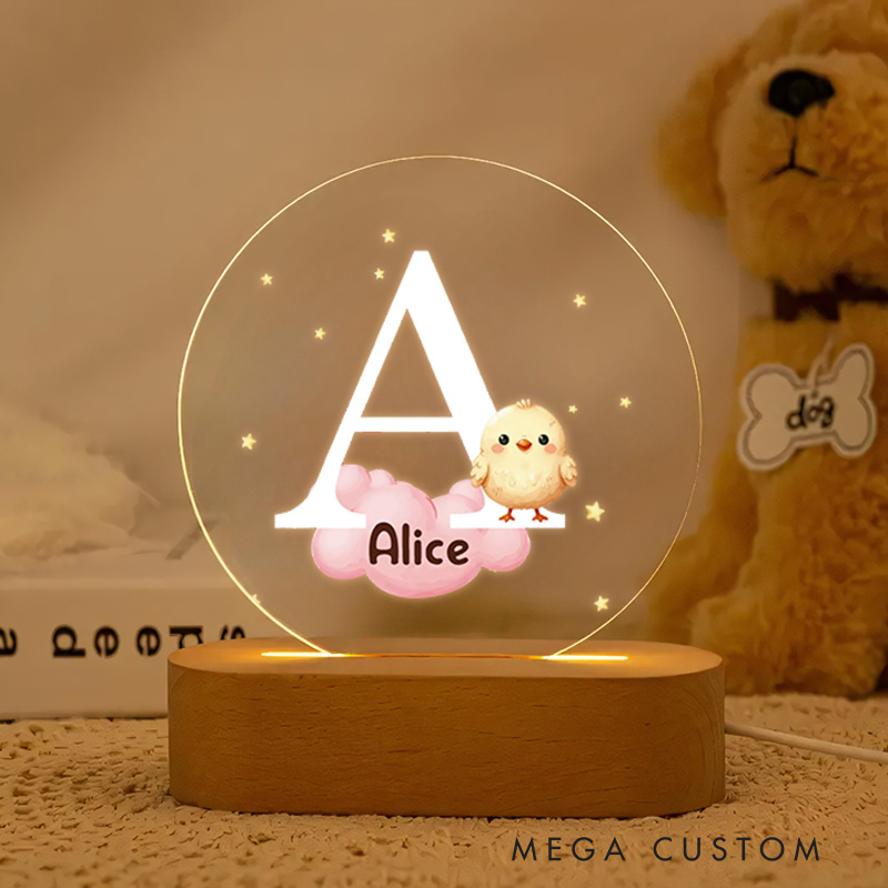 Personalized Fantasy Star Cloud Cute Forest Animal Initial Name LED Night Light Gift for Baby and Kids