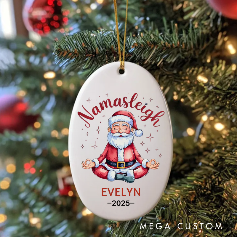Personalized Christmas Ornament with Namasleigh Meditating Santa Design Christmas Ornament Gift for Yoga Lover