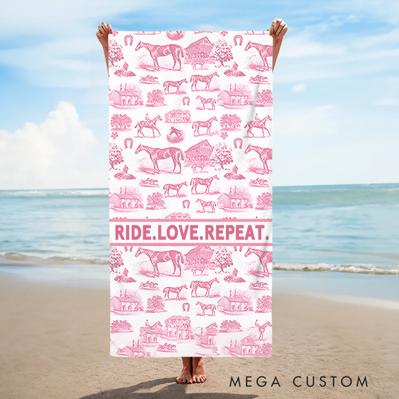 Personalized Horse Theme Towel Beach Towel with Text Birthday Gift for Kids
