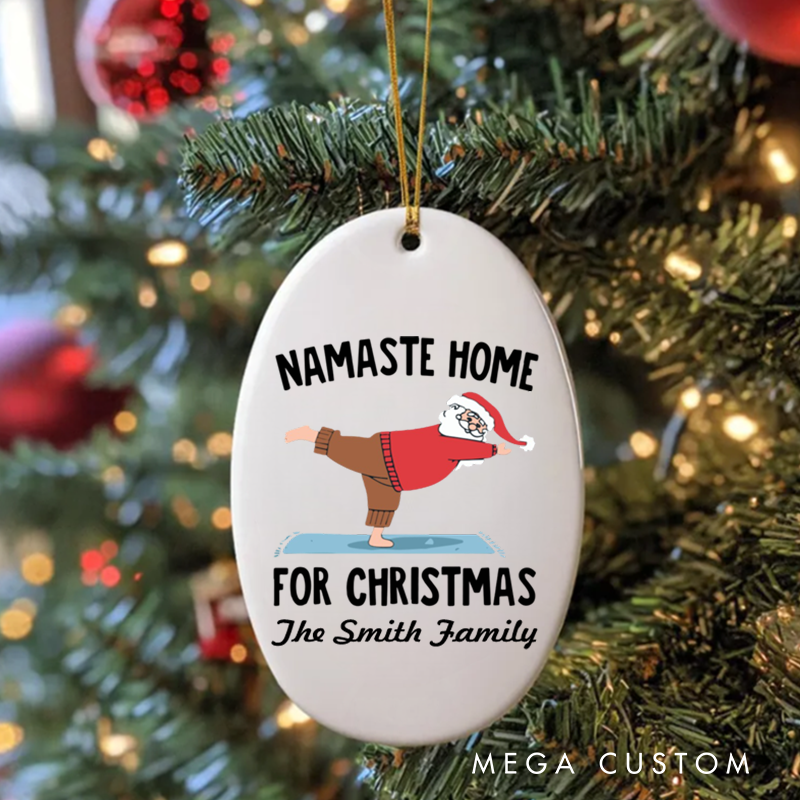 Personalized Christmas Ornament with Namaste Home for Christmas Yoga Santa Design Christmas Ornament Gift for Yoga Lover