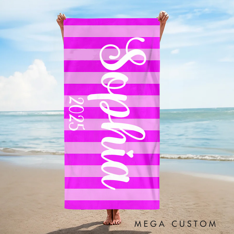 Personalized Palm Tree Stripe Kids Beach Towel with Name Gift for Kids