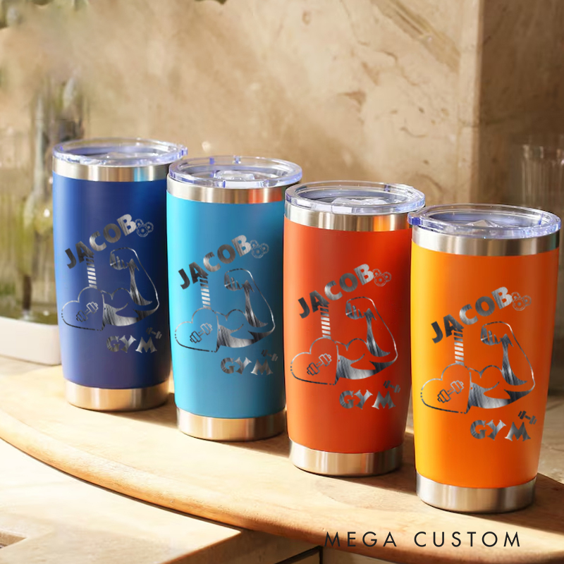 Personalized Fitness Tumbler Coffee Stainless Steel Tumbler with Flexing Muscle Design in Vibrant Colors for Fitness Enthusiasts Bodybuilders and Gym Lovers