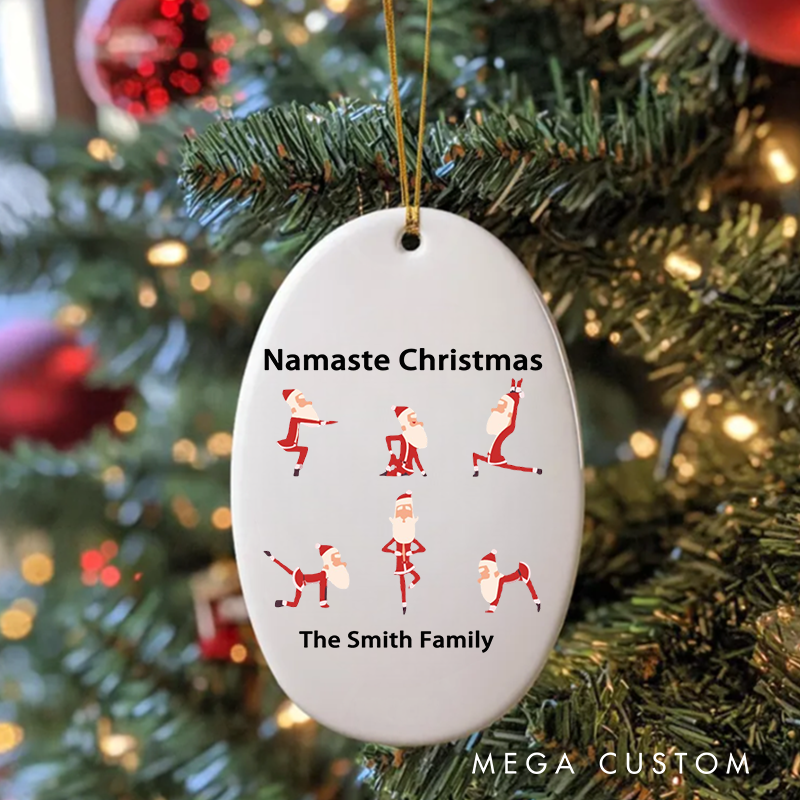 Personalized Christmas Ornament with Namaste Christmas Yoga Santa Design Christmas Ornament Gift for Yoga Lover