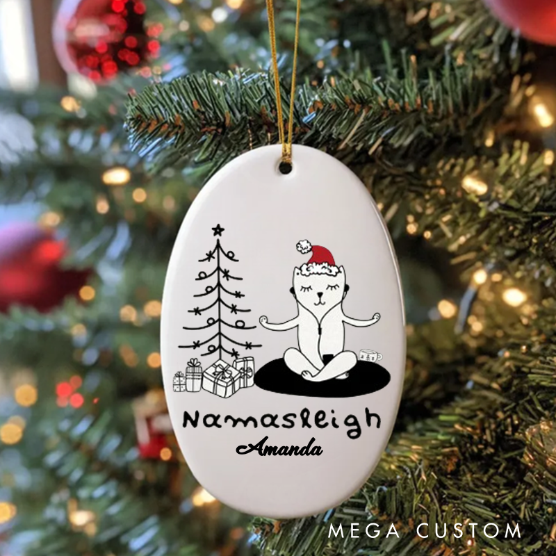 Personalized Christmas Ornament with Namasteleigh Yoga Cat Design Christmas Ornament Gift for Yoga Lover
