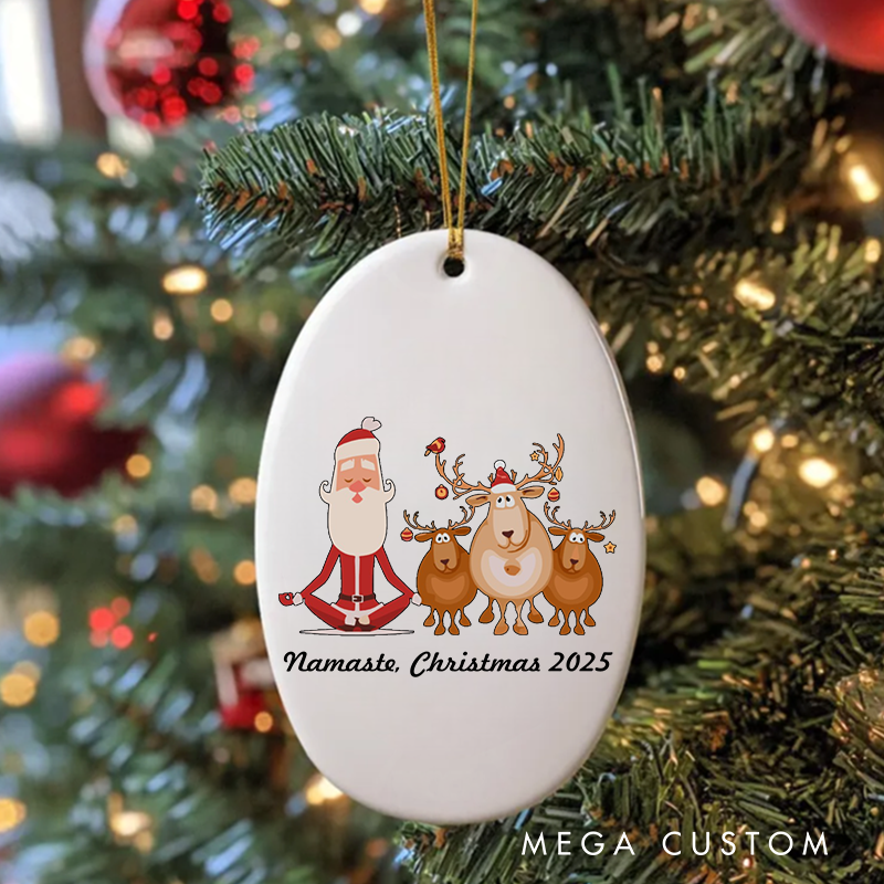Personalized Christmas Ornament with Namaste Christmas Santa and Reindeer Design Christmas Ornament Gift for Yoga Lover