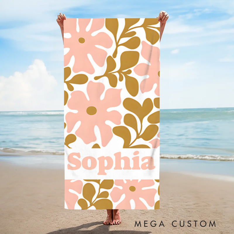 Personalized Yellow Danish Flower Kids Beach Towel with Name Beach Party Travel Birthday Gift for Kids