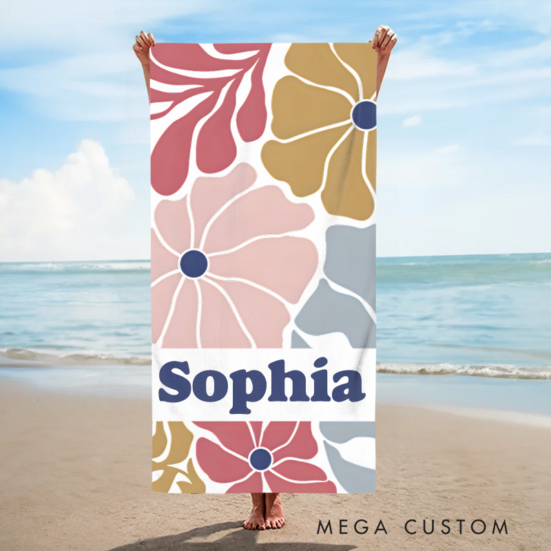 Personalized Yellow Danish Flower Kids Beach Towel with Name Beach Party Travel Birthday Gifts for Kids