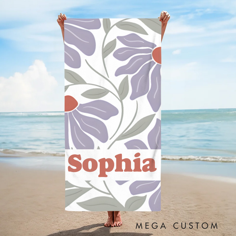 Personalized Danish Flower Kids Beach Towel with Name Beach Party Travel Birthday Gifts for Kids