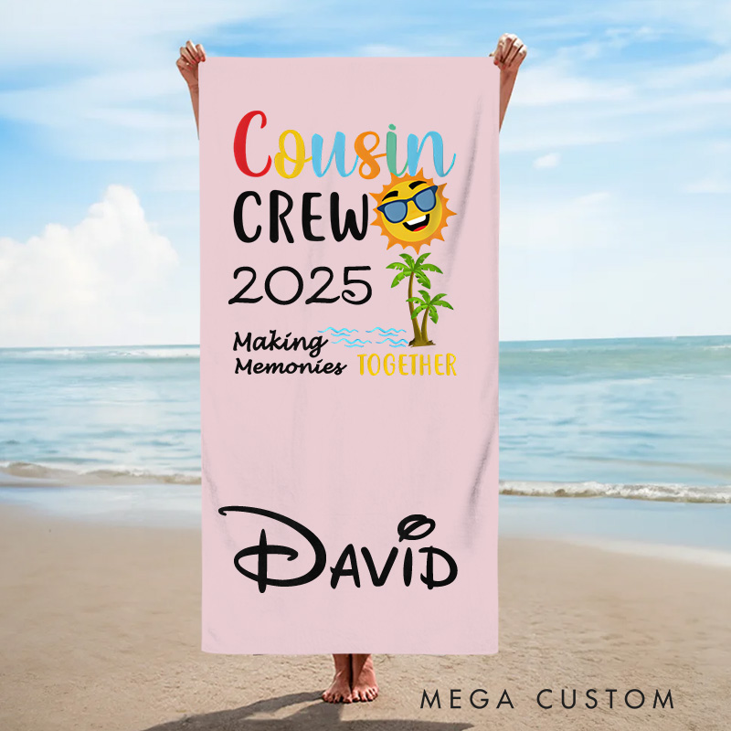 Personalized Multicolor Cousin Crew Kids Beach Towel with Name Travel Essential Birthday Summer Vacation Gift for Kids