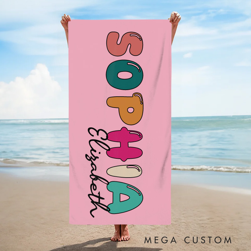 Personalized Kids Name Beach Towel Gift for Kids Colored Kids Towel