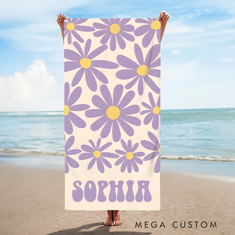 Personalized Girl Beach Towel with Name Gift for Kids Boho Beach Towel