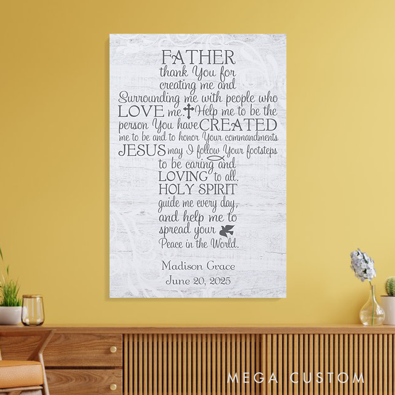 Personalized Thank you for Creating me Cross Frameless Canvas Painting with Name and Date Religious Wall Art Gift for Father