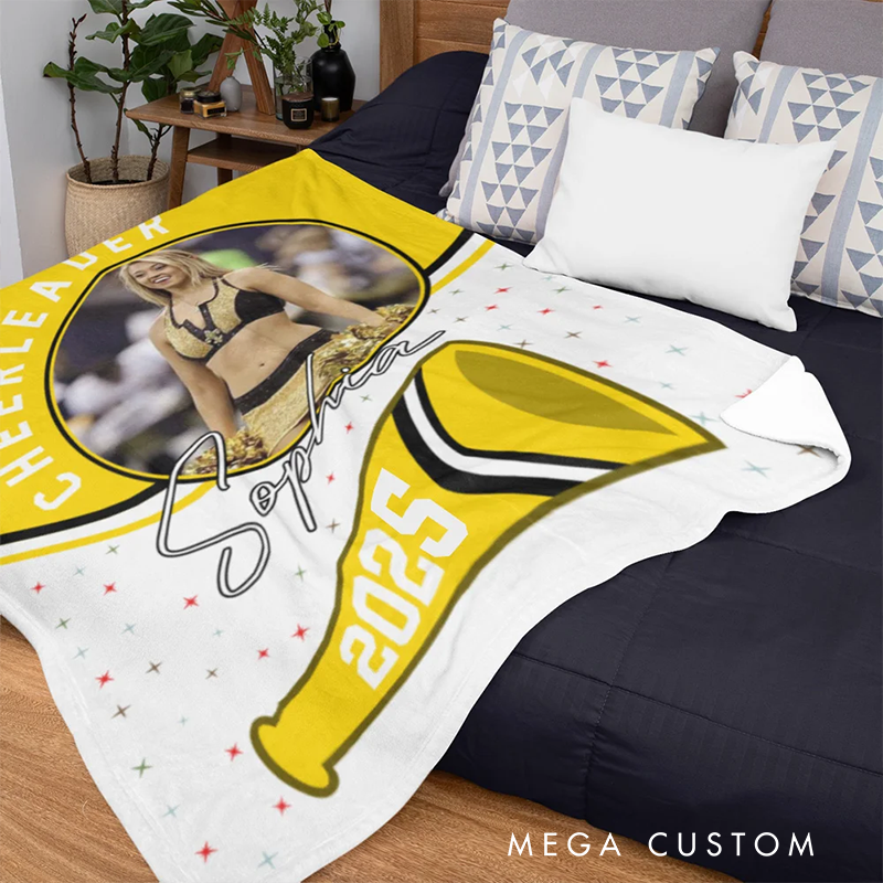 Personalized Cheerleader Blanket with Custom Name, Photo, and Year Design