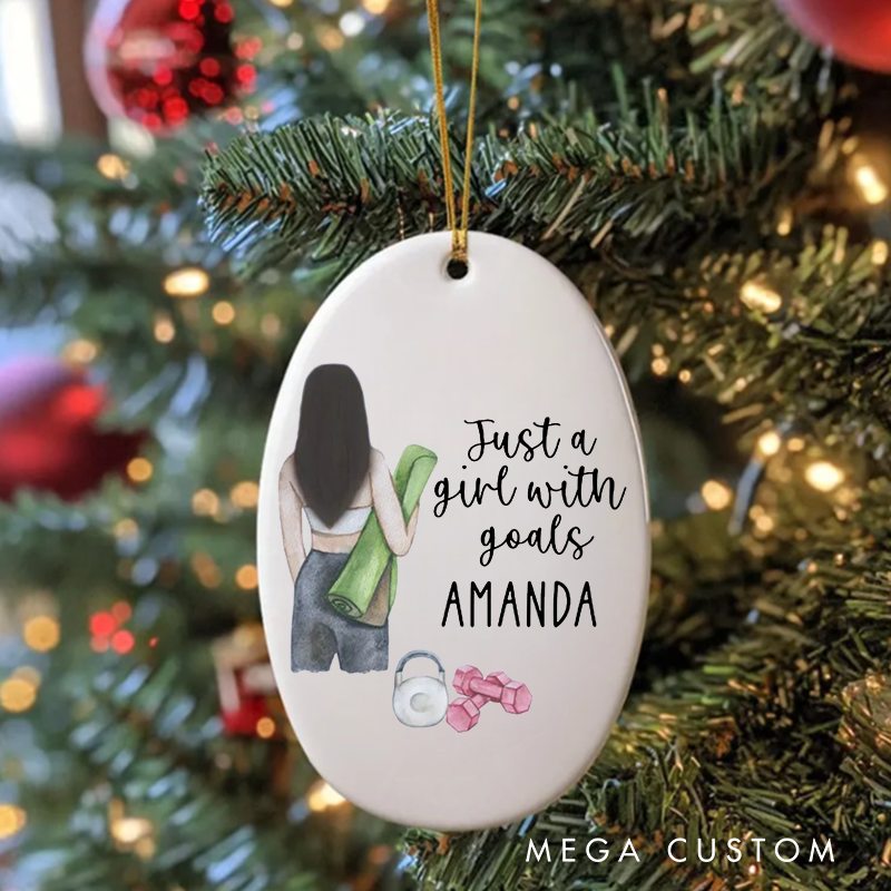 Personalized Christmas Ornament with Just a Girl with Goals Fitness Design Christmas Ornament Gift for Yoga Lover