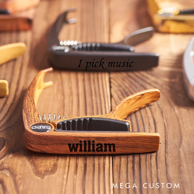 Personalized Wood Grain Guitar Capo for Him, Personalize Guitar Accessories and Ideal Metal Capo and Music Gift for Guitarist Musician