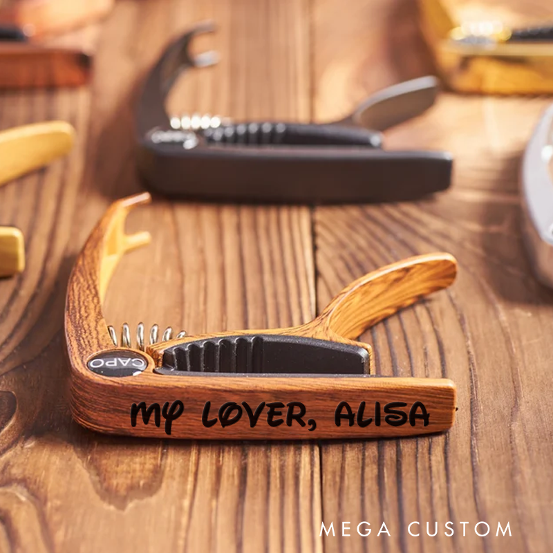 Personalized Wood Grain or Metal Guitar Capo and Musician Gift Idea Guitar Player Gift