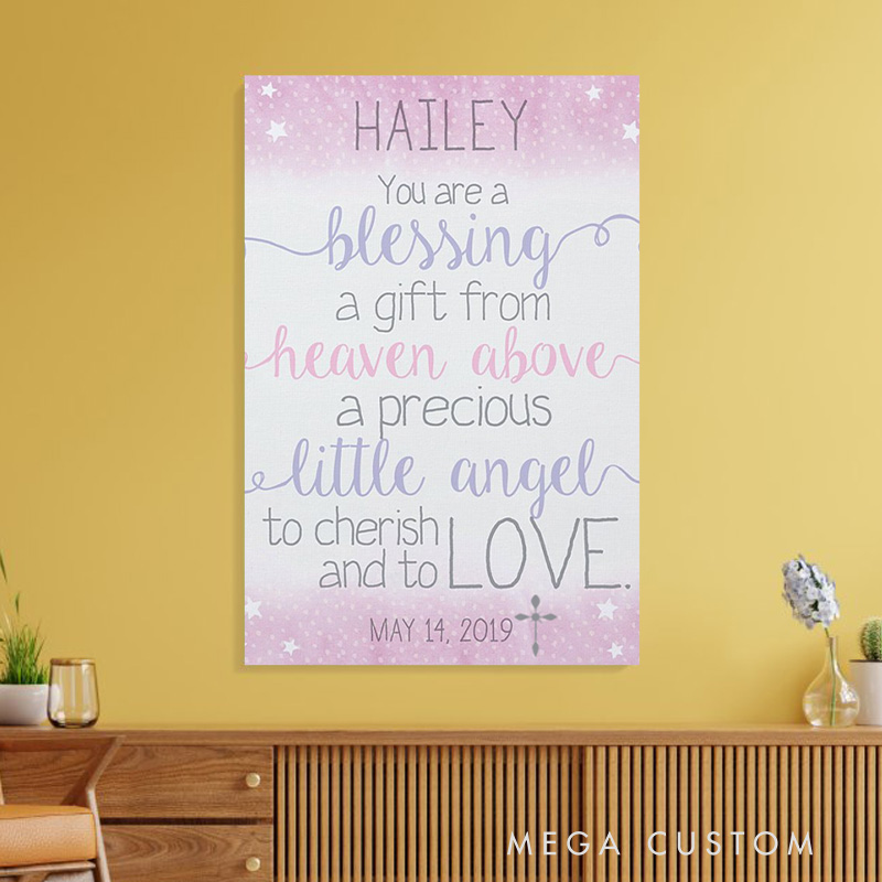 Personalized we are so Blessed Frameless Canvas Painting with Name and Date Religious Wall Art Gift Wall Decor Gift