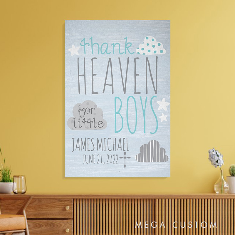 Personalized Thank Heaven for you Frameless Canvas Painting with Name and Date Religious Wall Art Gift Wall Decor Gift