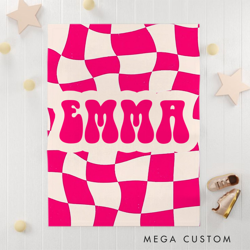 Personalized Checker Pattern in Vintage Rustic Style Kids Blanket with Name Birthday Anniversary Gift