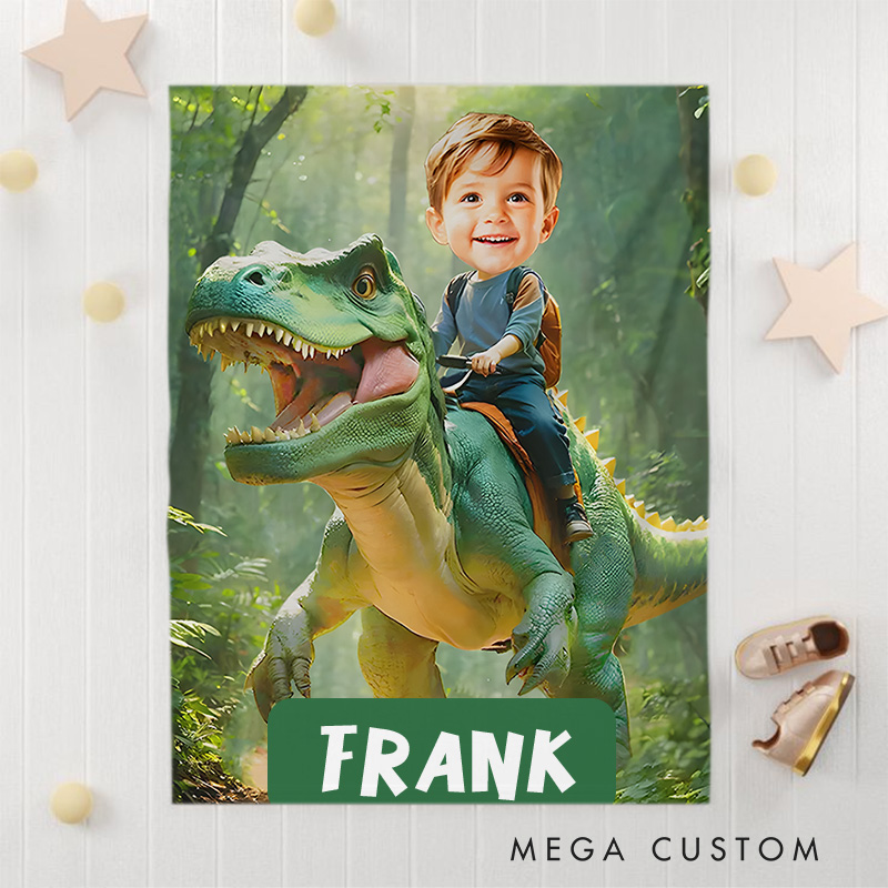 Personalized Dinosaur Blankets Boy Riding Dinosaur Blanket Gift for Kids