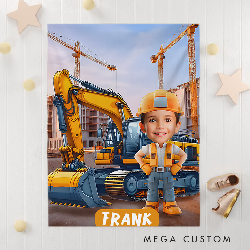Personalized Excavator Boy Blanket Gift for Kids Birthday Children's Day Gift