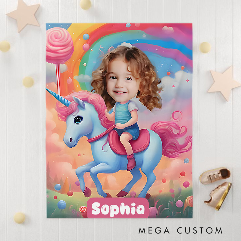 Personalized Rainbow Unicorn Girl Blanket Gift for Kids