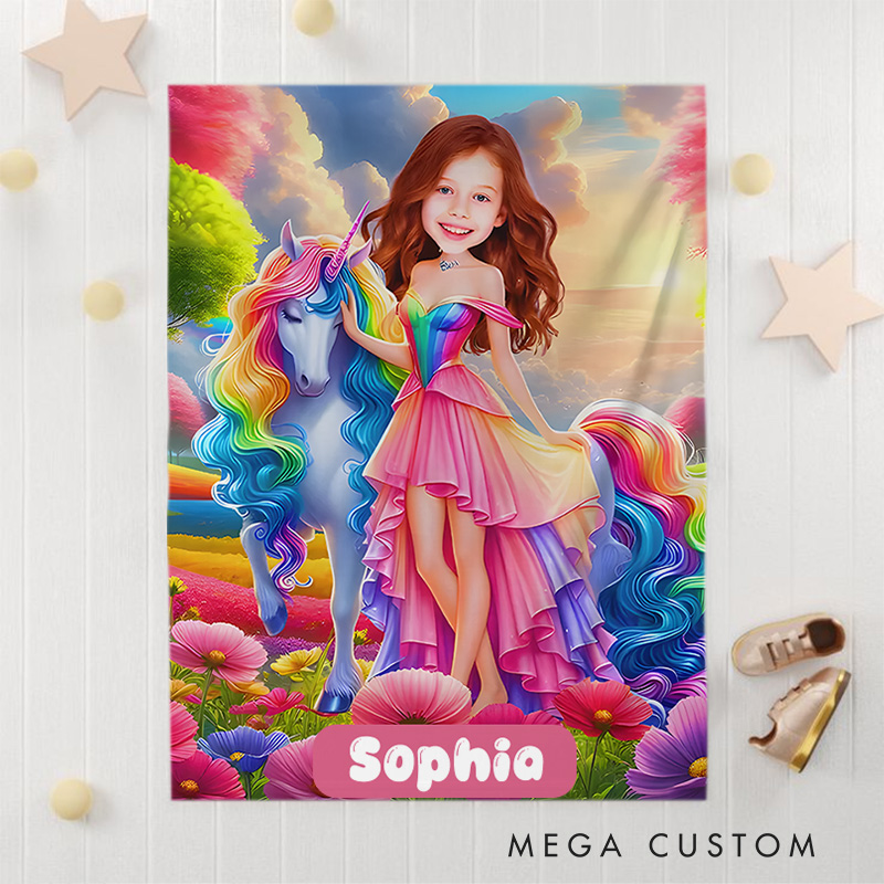 Personalized Princess and Unicorn Blanket Gift for Kids Birthday Children's Day Gift