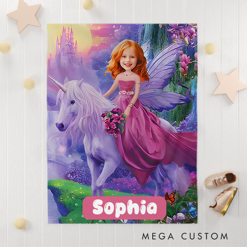 Personalized Princess and Unicorn Purple Blanket Birthday Children's Day Gift
