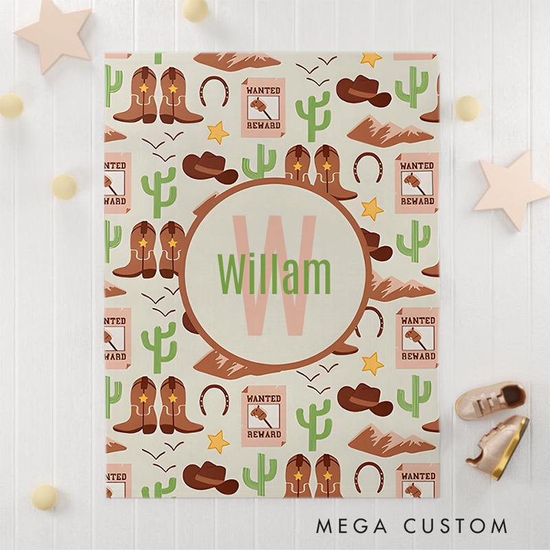 Personalized Country Cowboy Boots Stick Horse Desert Western Kids Blanket Birthday Children's Day Gift