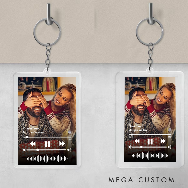 Personalized Keychain and Your Photo and Your Song and Uniquely Yours and Personalized Scannable Music Keychain