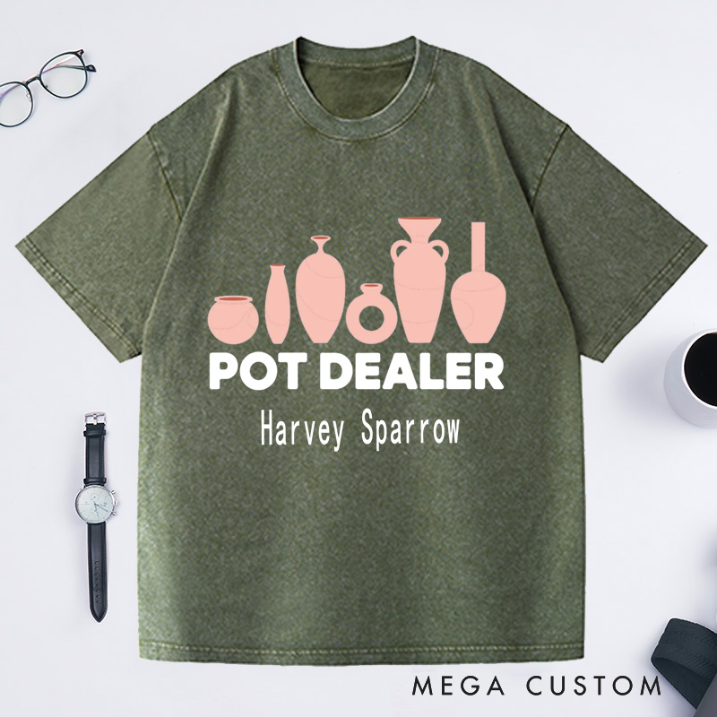 Personalized Pot Dealer Washed T-Shirts Pottery Lover Gift Potters Gifts Clay Tshirt Custom Tee