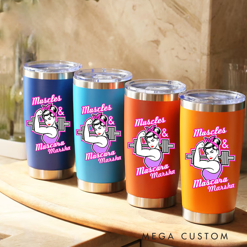 Personalized Fitness Tumbler Coffee Stainless Steel Tumbler with Feminine Strength and Style for Fitness Enthusiasts Bodybuilders and Gym Lovers
