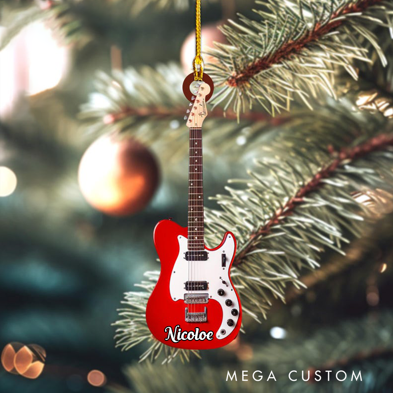Personalized Name Classic Guitar Christmas Ornament and Christmas Tree Hanging Decor and Guitar Lover Gift