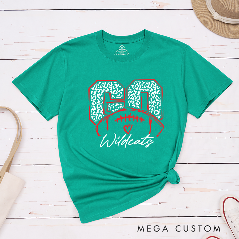 Personalized American Football and Rugby Leopard T-Shirts Featuring Custom Your Team Name on the Front