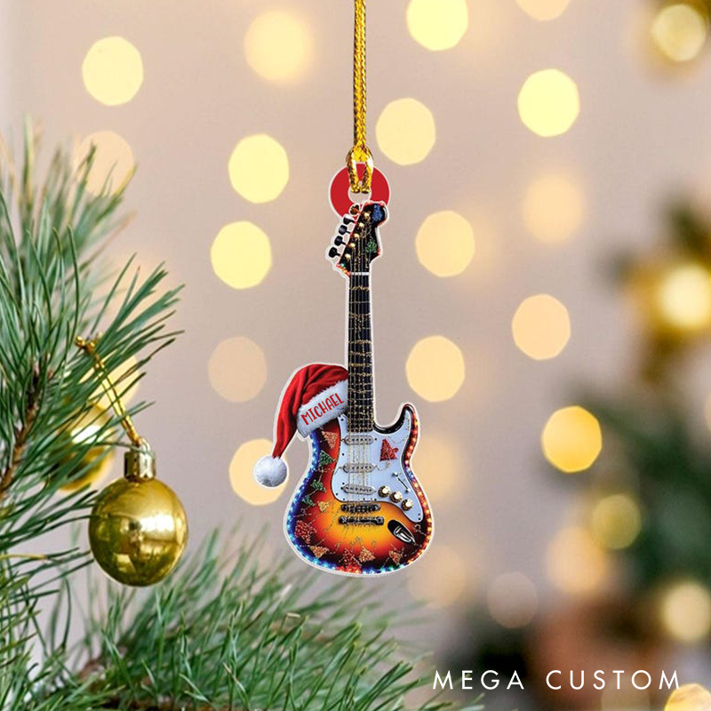 Personalized Name Classic Guitar Christmas Ornament and Christmas Tree Hanging Decor and Guitar Lover Gift
