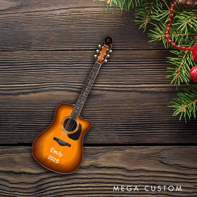 Personalized Acoustic Guitar Ornament and Guitar Christmas Tree Decoration and Christmas Gift for Guitarist and Guitar Player Gift