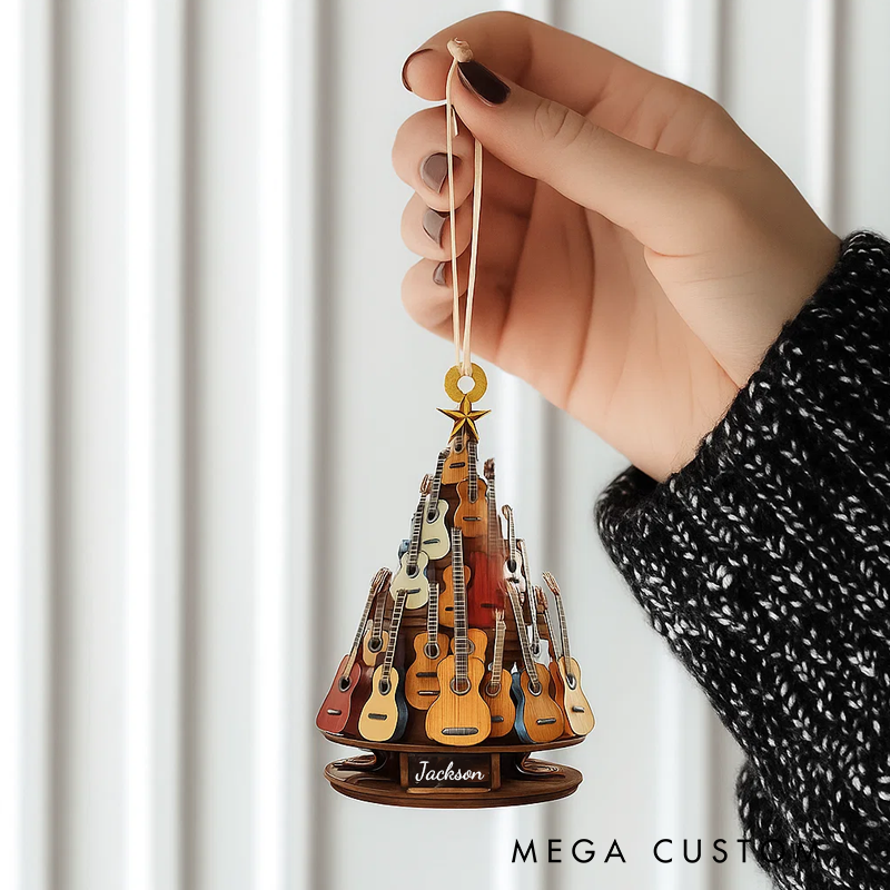 Personalized Classic Guitar 2D Flat Ornament and Guitar Christmas Ornament and Guitar Xmas Decor and Christmas Gift for Music Lovers