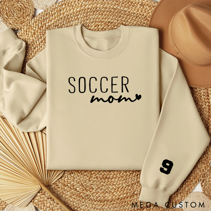 Personalized Soccer Mom Sweatshirt with Custom Number and Minimalist Heart Design