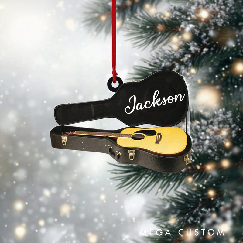 Personalized Acoustic Guitar Christmas Tree Ornament and Christmas Gift for Guitarist and Guitar Player Gift and Classic Guitar Ornament