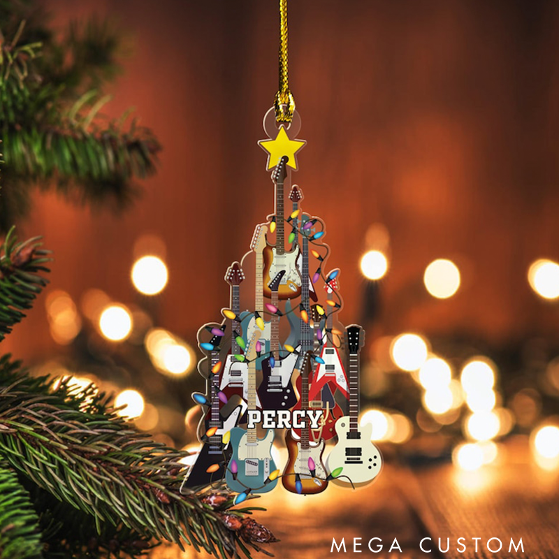 Personalized Electric Guitar Ornament and Guitar Christmas Ornament and Guitar Xmas Decor and Xmas Gift for Music Lovers and Guitar Players