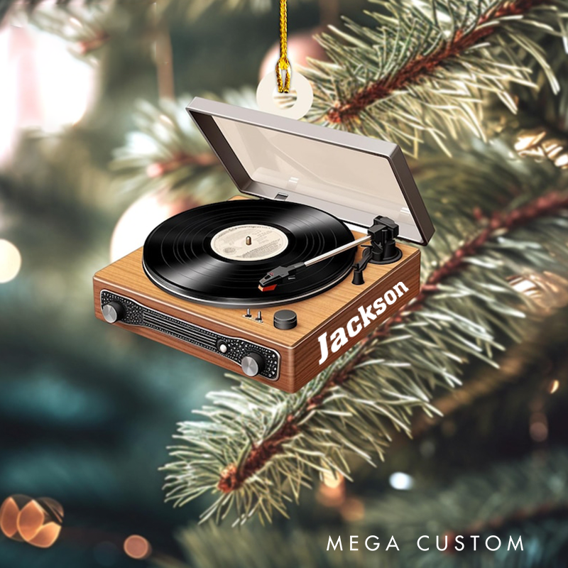 Personalized Name Vinyl Record Player Christmas Ornament and Christmas Tree Hanging Decor and Gift for Vinyl Lovers