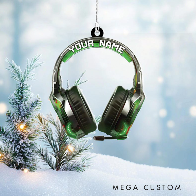 Personalized Gaming Head Phones Light Christmas Ornament and Gaming Ornament and Gamer Christmas Ornament and Video Game Ornament Gift