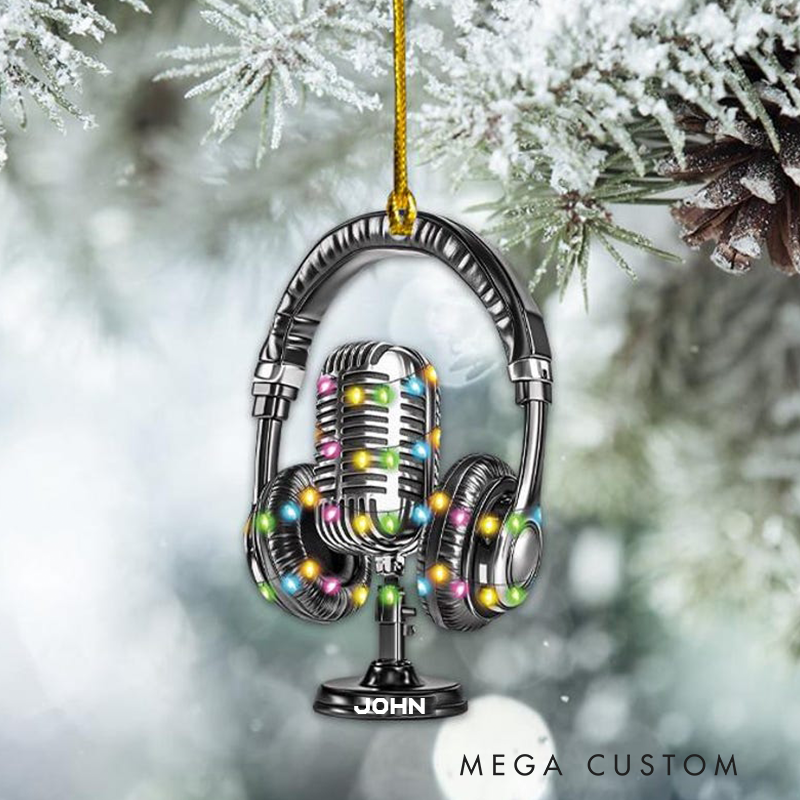 Personalized Microphone Headphone Ornament and Microphone Christmas Ornament Gift and Microphone Headphone Holiday Ornament Decor