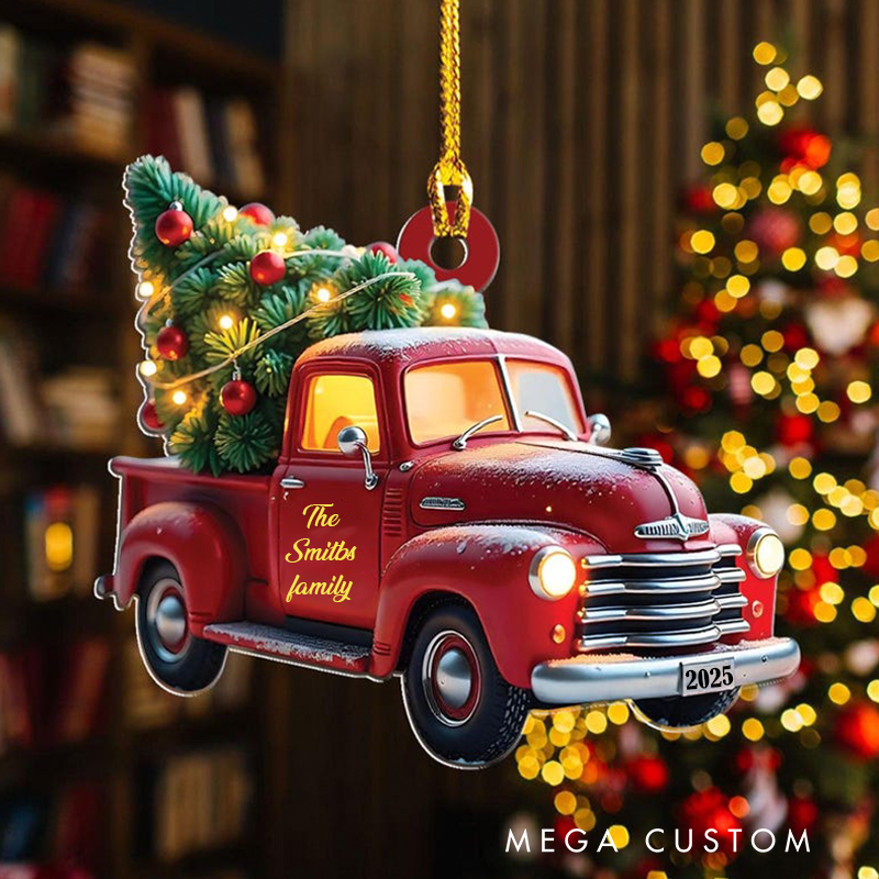 Personalized Red Truck Christmas Ornament and Custom Name Ornament and Personalized Christmas Ornament