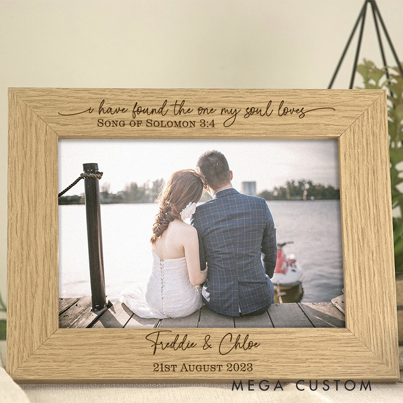 Personalized Bible Quote Wooden Picture Frame with Names and Date Christian Wedding Gift Anniversary Gift for Couple