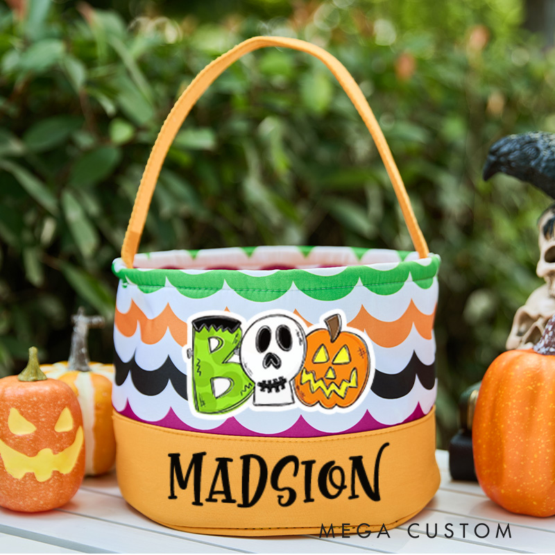 Personalized Trick or Treat Basket for Kids Pumpkin Ghost Bucket Halloween Kids Gift Bag