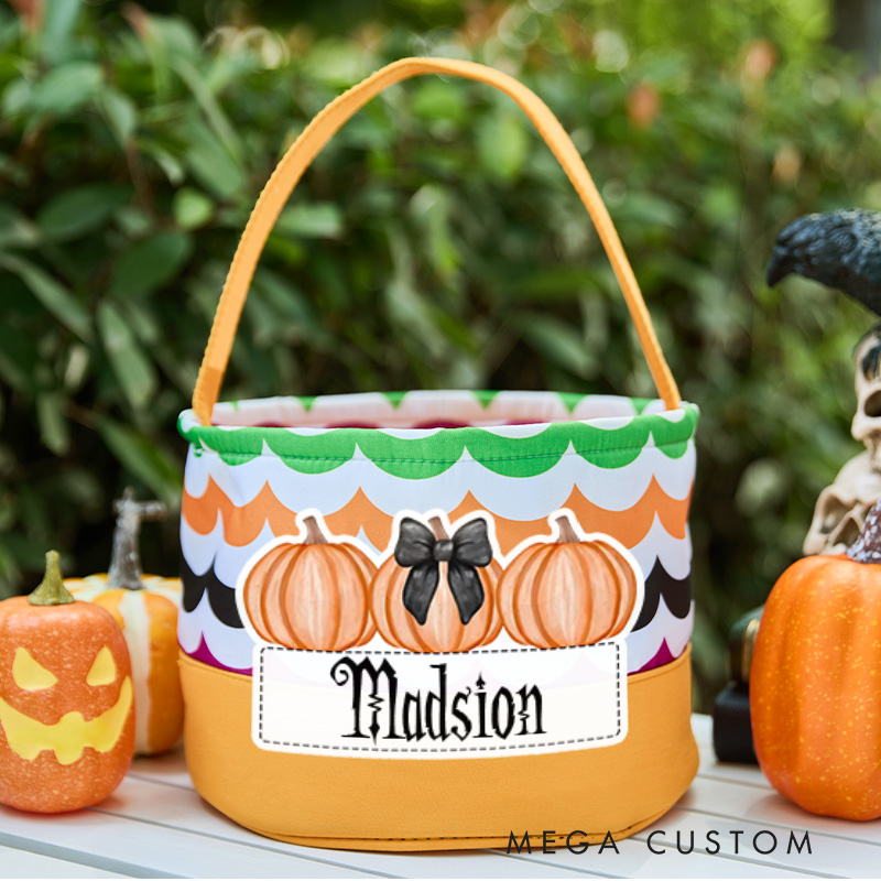 Personalized Trick or Treat Basket Kid's Pumpkin Bag Halloween Gift for Kids