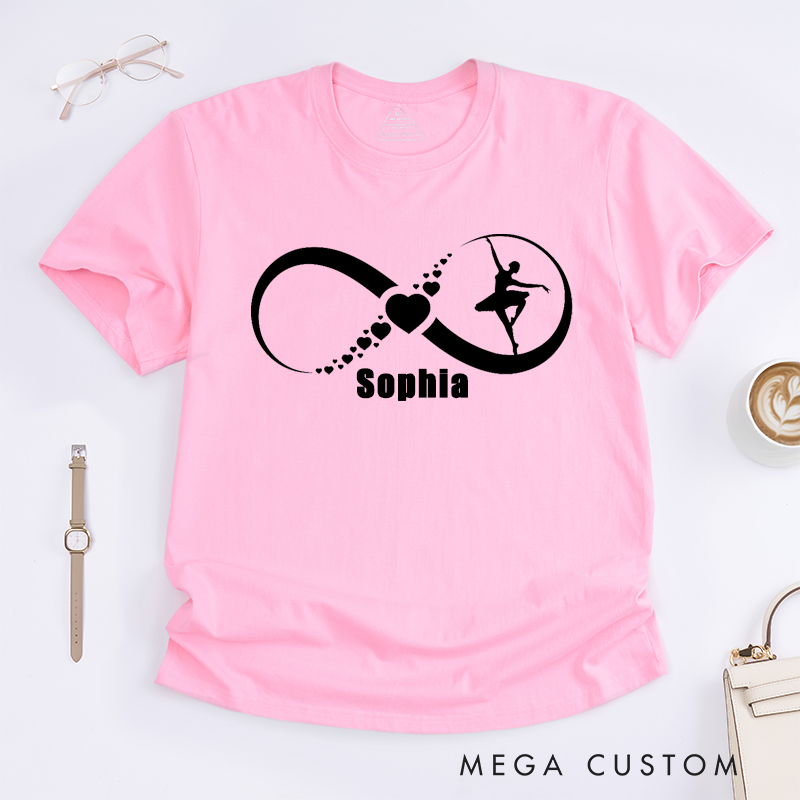 Personalized Infinity Ballet Dancer Heart Dance Lover T-Shirts Unique Custom Name Gift for Women Girls Dance Lovers or Ballerina Fans