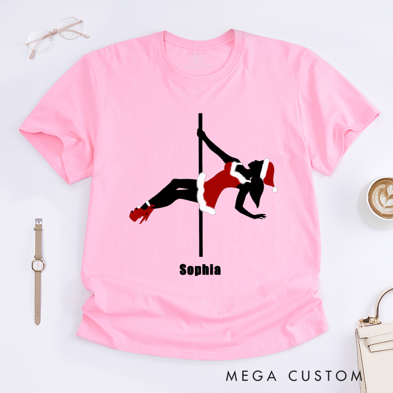 Personalized Pole Dance Silhouette T-Shirts Custom Name Gift for Women Santa Outfit Funny Dance Lover Present Unique Style